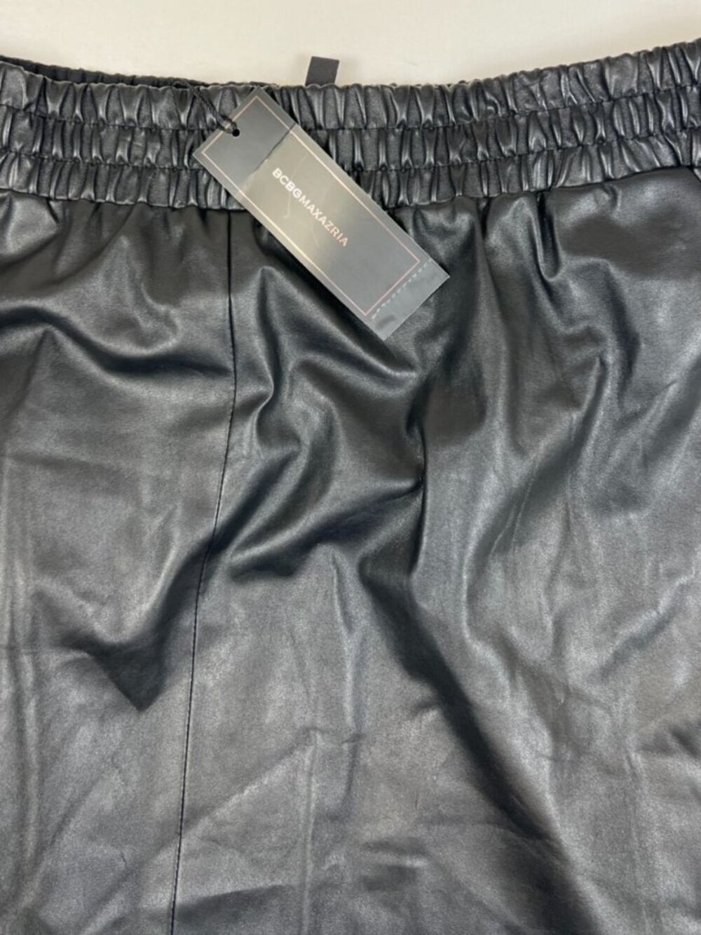 BCBGMAXAZRIA Women Size L Black Laika Faux Leather Mini Skirt Elastic Waist - Picture 5 of 8